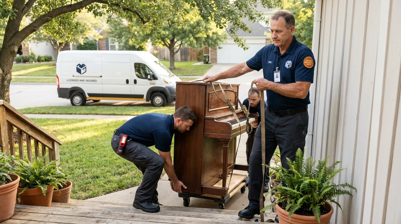 Licensed piano movers securing grand piano in Guyton, GA